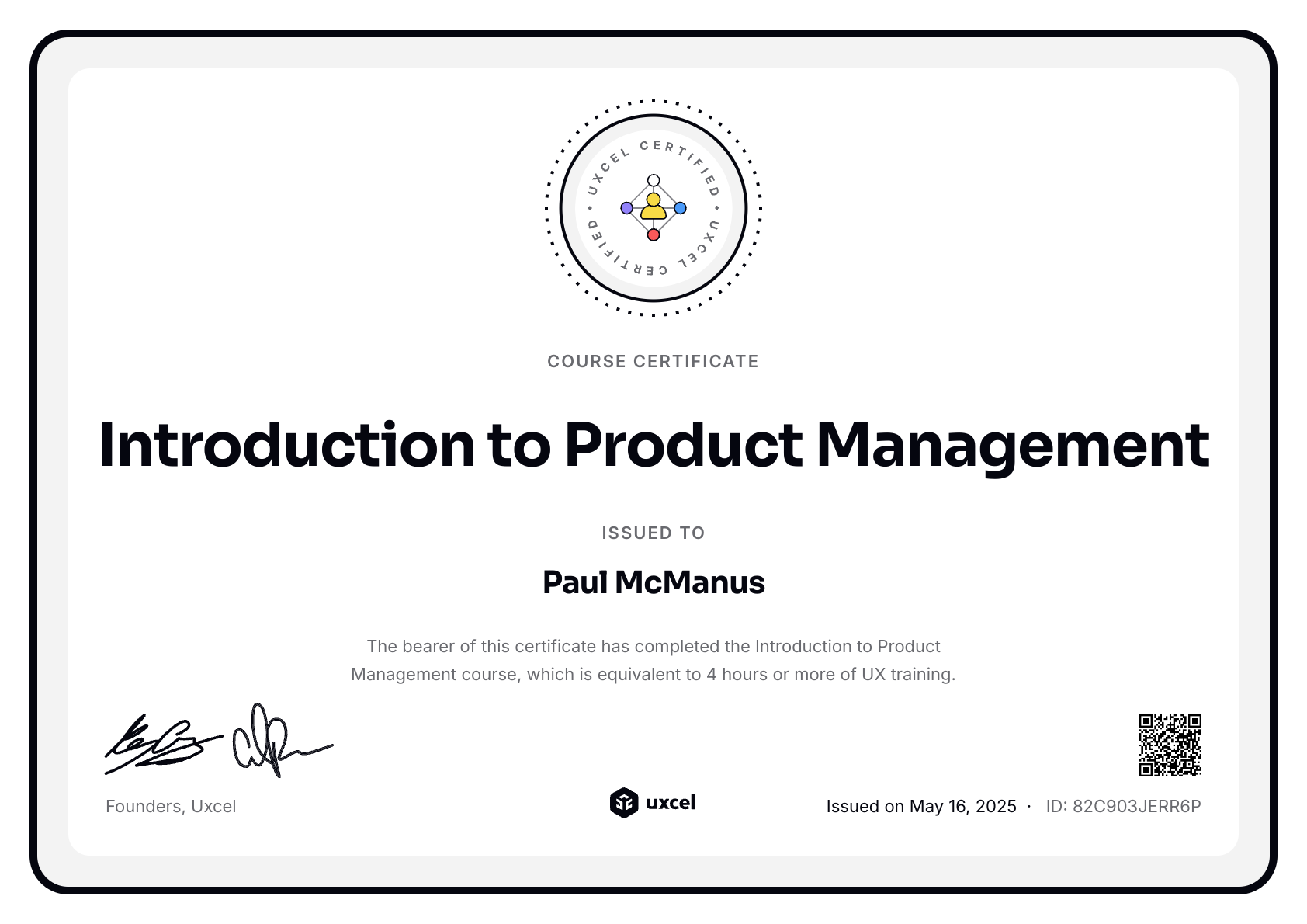 Paul McManus's certificate